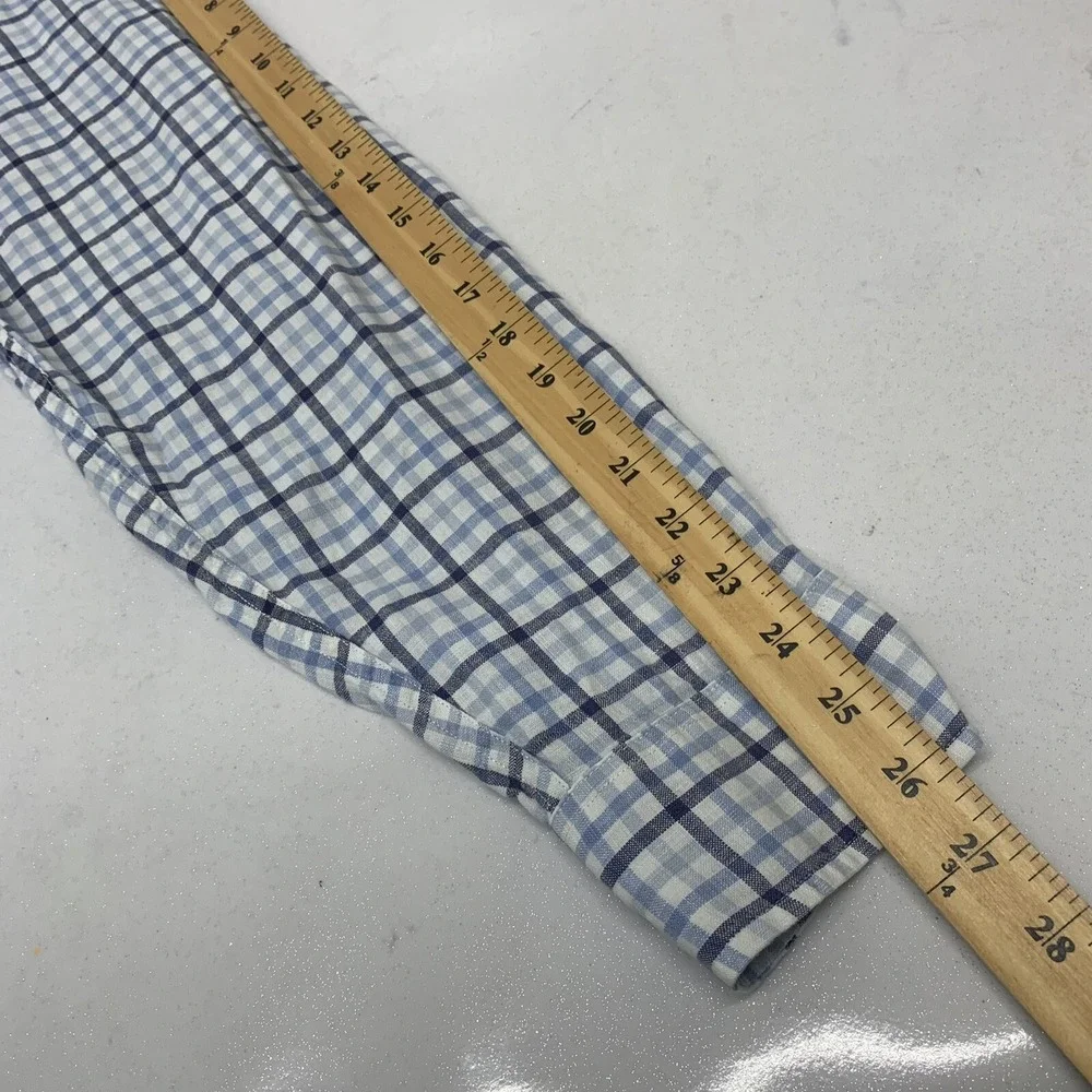 J Crew  Plaid Blue Irish Linen Button Up  Shirt Men  XL  Long Sleeve Travel Work
